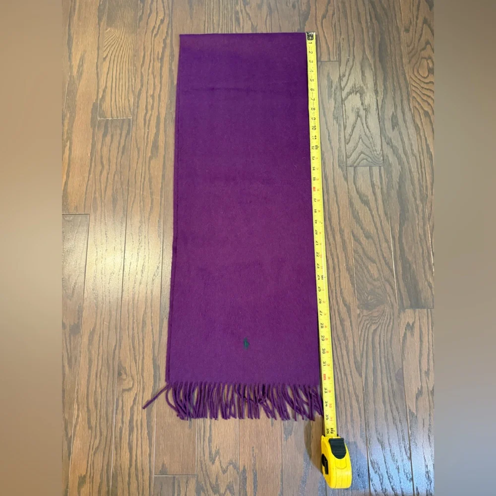 New! Polo Ralph Lauren 100% CASHMERE Fringe Purple Scarf Teal Green Pony